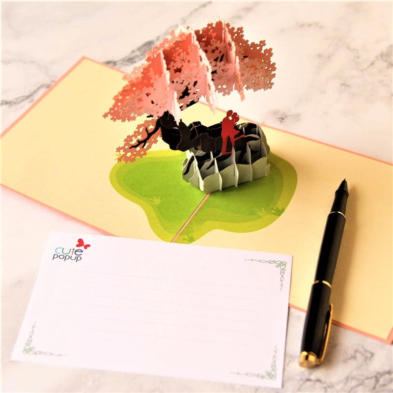 CUTE POPUP - Happy Anniversary Pop Up Card, Romantic Love Cherry Blossom Card, Valentines Day Pop Up Card Thinking of You for Couple, Wife, Girlfriend - Handmade Present on any Occasion 6'' x 6'' - Image 2